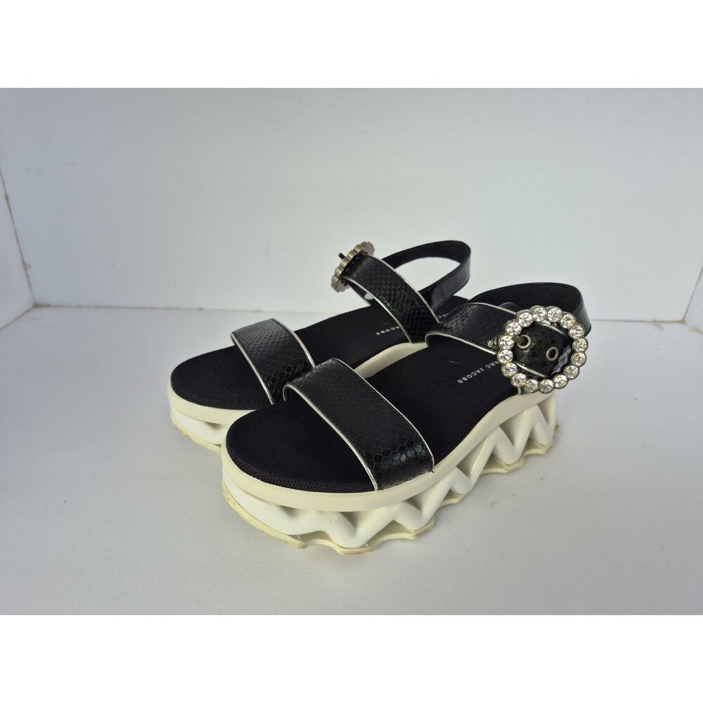 Marc By Marc Jacobs Platform Sandals Black Crystal Buckle Zig Zag Sole EU 36